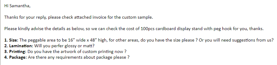 Further Inquiry and Sample Pricing