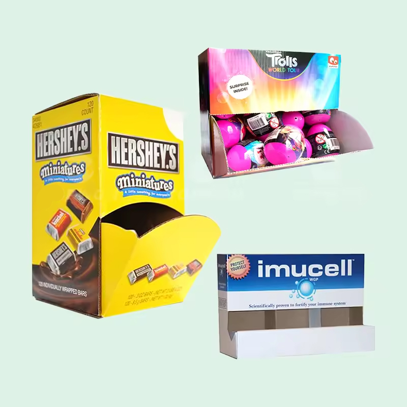 Exquisite Custom Logo Gravity Feed Paper Display Box, Ideal for Showcasing Snack, Candy, and Chocolate Products