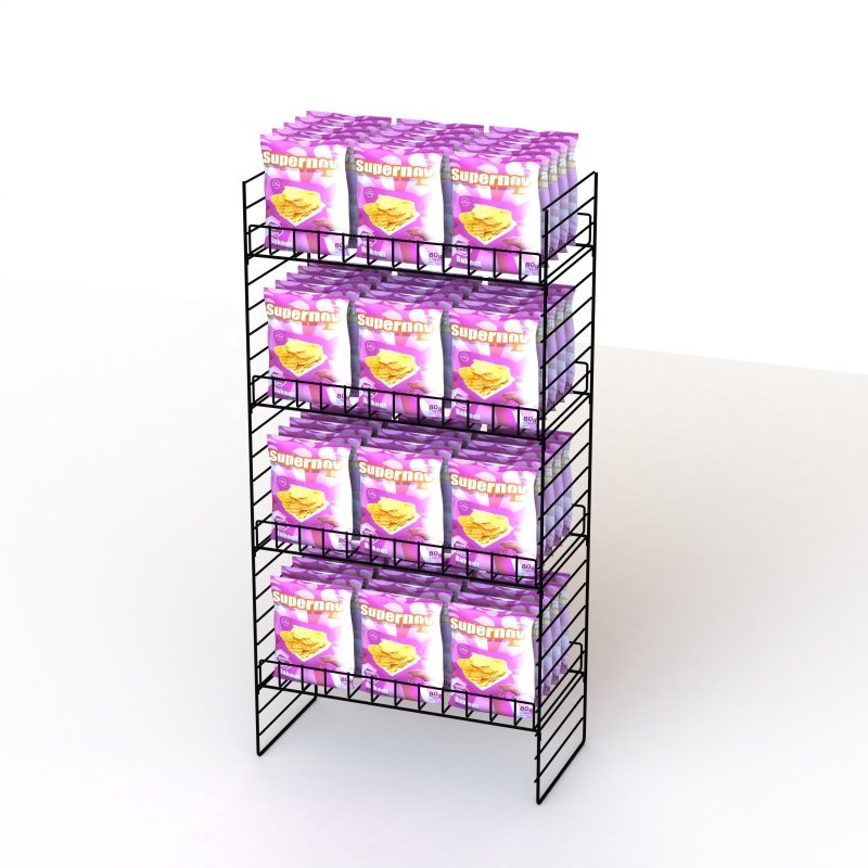 Custom Potato Chips Adjustable 4 Tiers Metal Point of Purchase Retail Display with Wire Shelves - Holidaypac