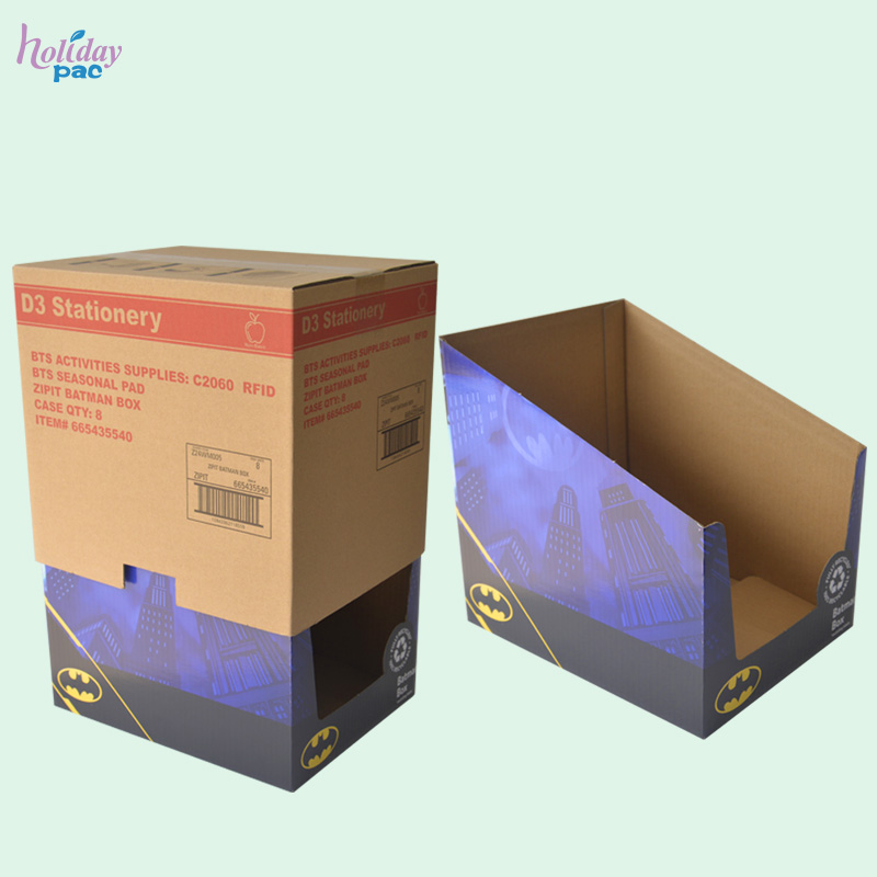 Holidaypac stationery shelf-ready carton beside its retained open tray