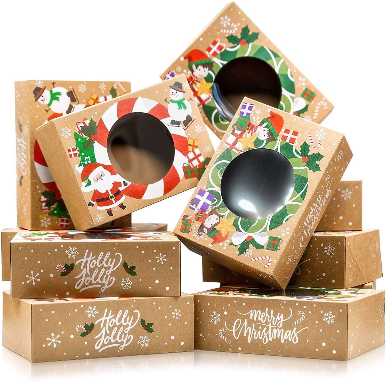 Christmas Cookie Boxes Bulk 12 Pack Kraft Large