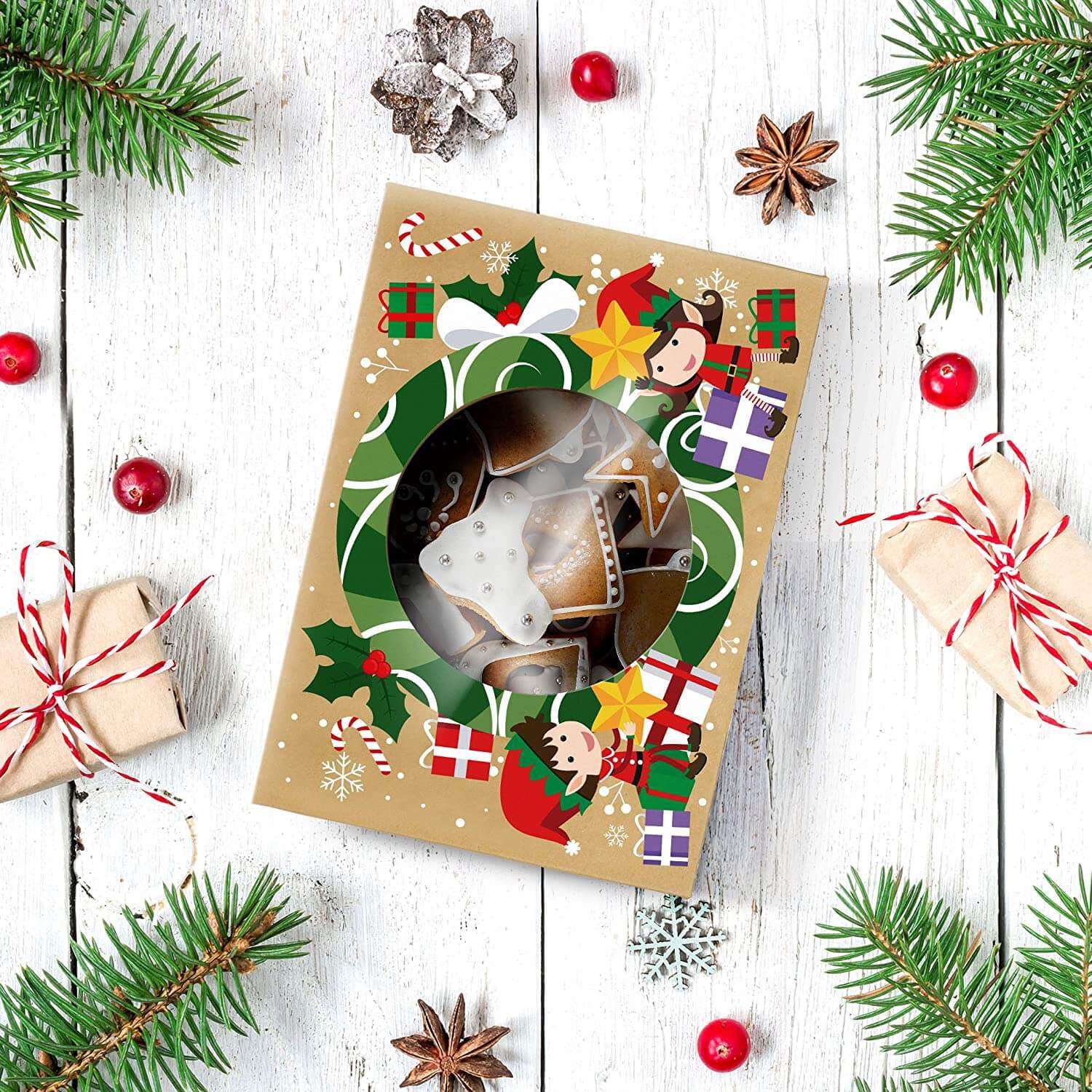 Christmas Cookie Boxes - Bulk 12 Pack Kraft - Large Holiday Christmas