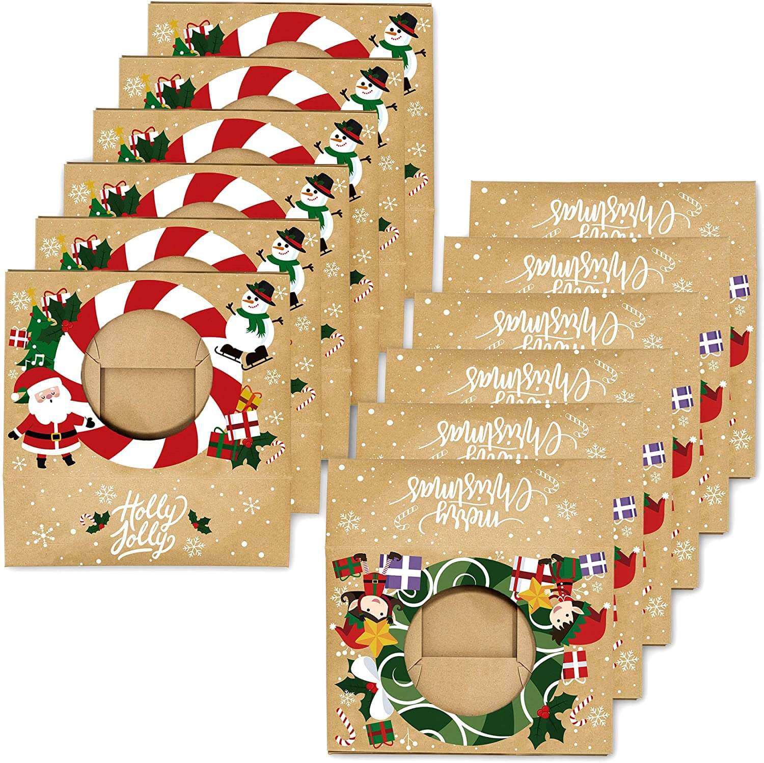 Christmas Cookie Boxes - Bulk 12 Pack Kraft - Large Holiday Christmas