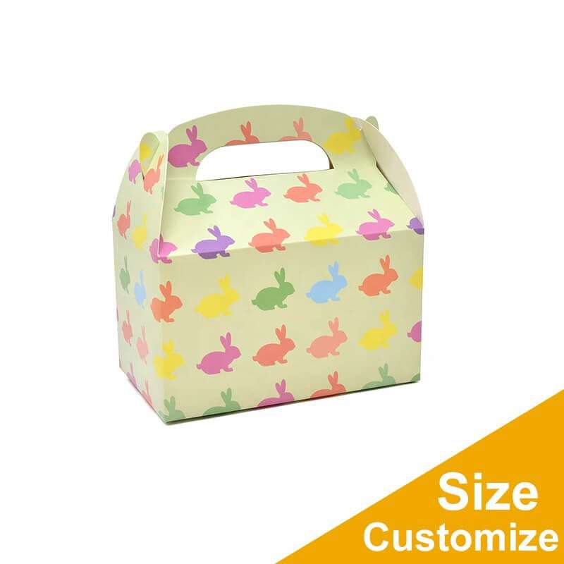 Customize Take Away Cardboard Gable Paper Boxes Happy Easter Bunny and Eggs Basket Containers Candy Cookie Boxes 