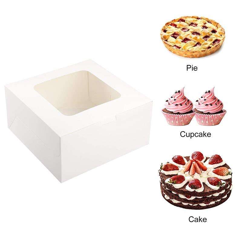 Lonimia – Set Di 5 Scatole Portatorte Con Finestra E 5 Tavole, 25x25x20 Cm, Bianche, Usa E Getta