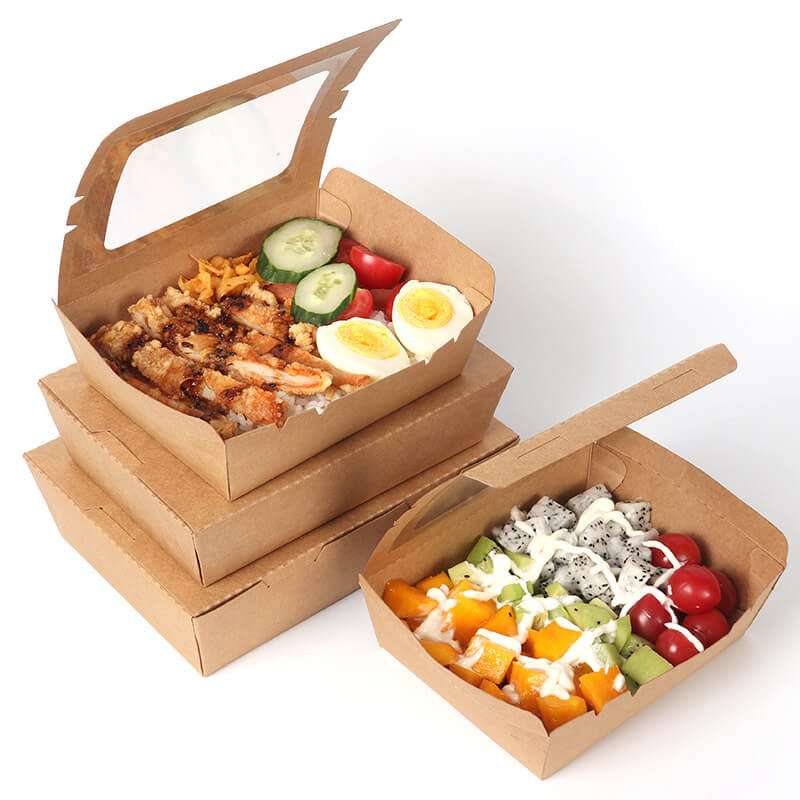 Kraft Paper Salad Box with 2 Windows - 16oz