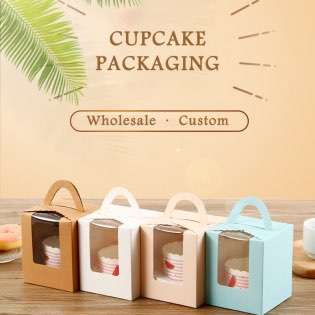 Wholesale Baking Gift Cupcake Box Kraft Paper Window Cupcake Packaging Box Muffin Cup Portable