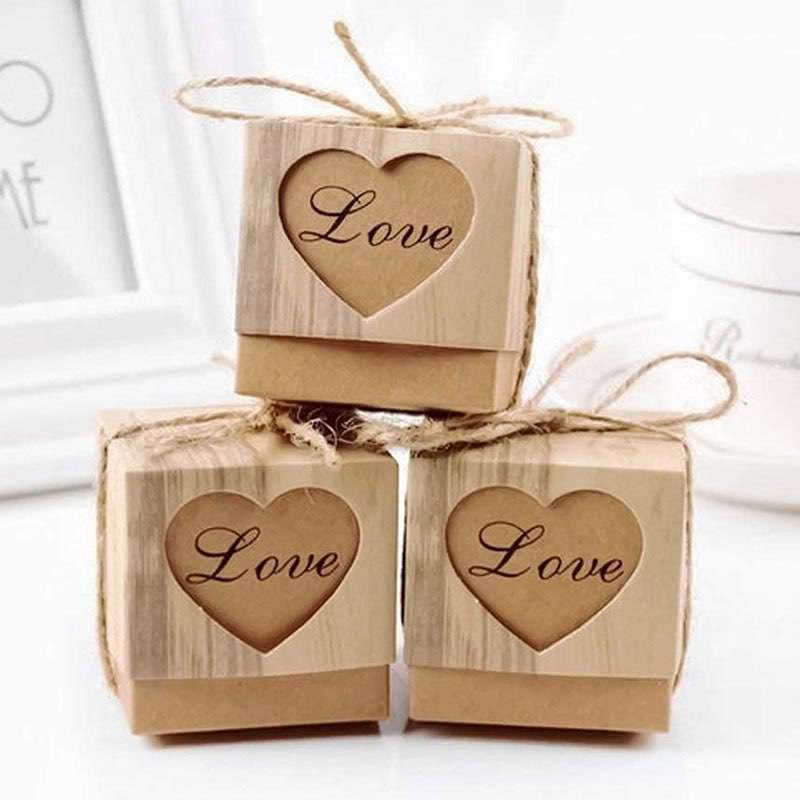 party candy box love Kraft paper box with burlap jute rope suitable for bridal shower engagement birthday