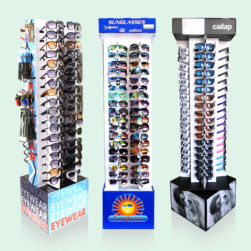 Custom Retail Hanging Paper Eyewear Display Rack Sun Eye Glasses Eyeglass Floor Cardboard Sunglasses Display Stand