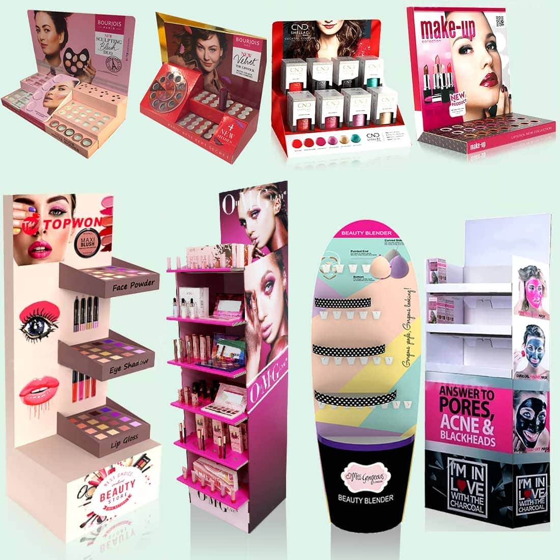 Custom Retail Store Carton Counter Top Display Box Unit Paper Makeup Rack Cardboard Eyelash Cosmetic Counter Display Stand