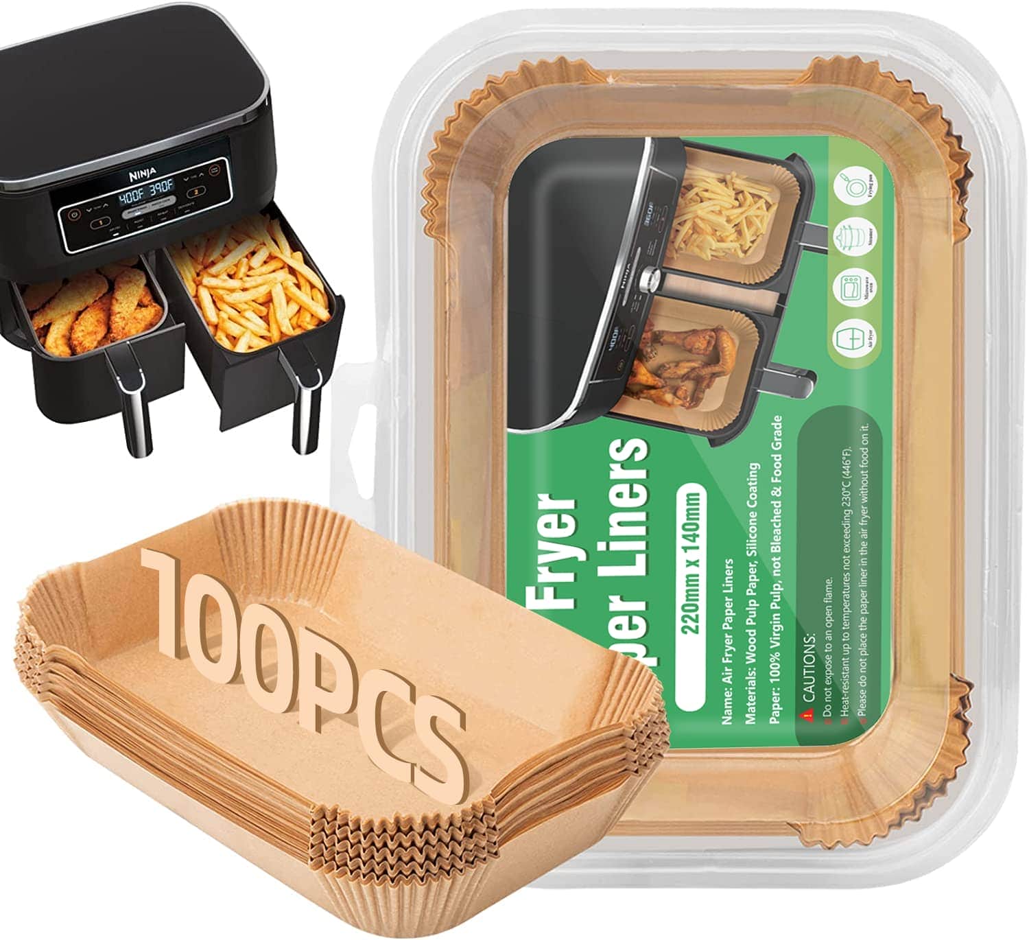 Air Fryer Disposable Paper Liner for Ninja Dual,Non-Stick Air Fryer Liners Rectangle
