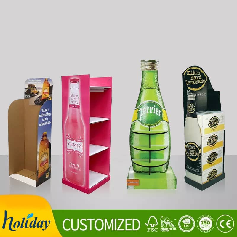 Retail Supermarket Corrugated Cardboard Paper Floor Beer Bottle Wine Display Stand