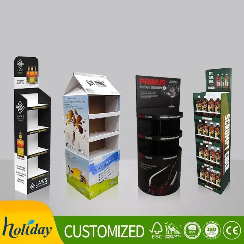 Retail Supermarket Corrugated Cardboard Paper Floor Beer Bottle Wine Display Stand