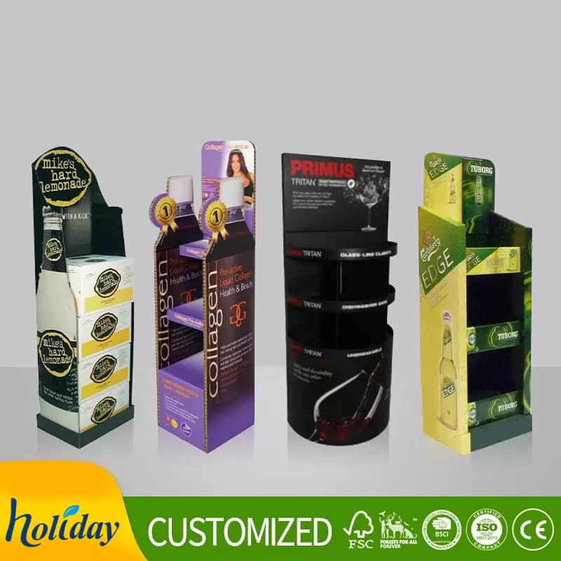 Retail Supermarket Corrugated Cardboard Paper Floor Beer Bottle Wine Display Stand