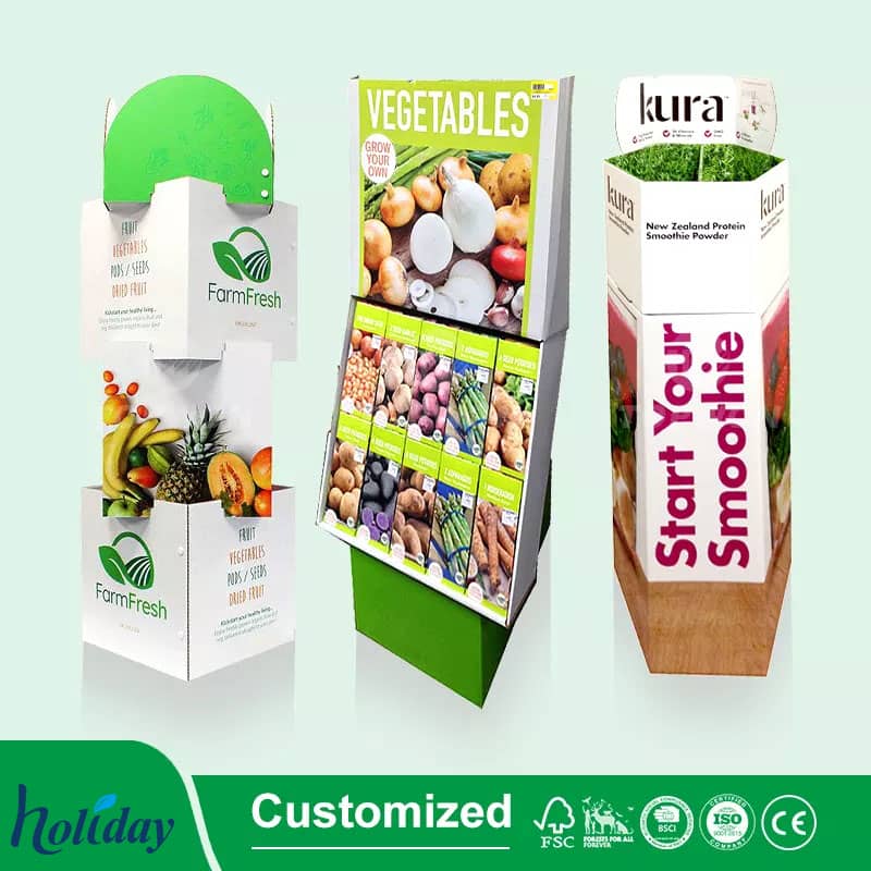 Supermarket Retail Store Corrugated Cardboard Vegetable Fruit Display Rack Shelves