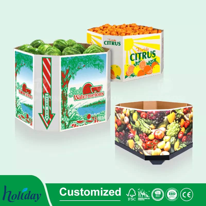 Supermarket Retail Store Corrugated Cardboard Vegetable Fruit Display Rack Shelves