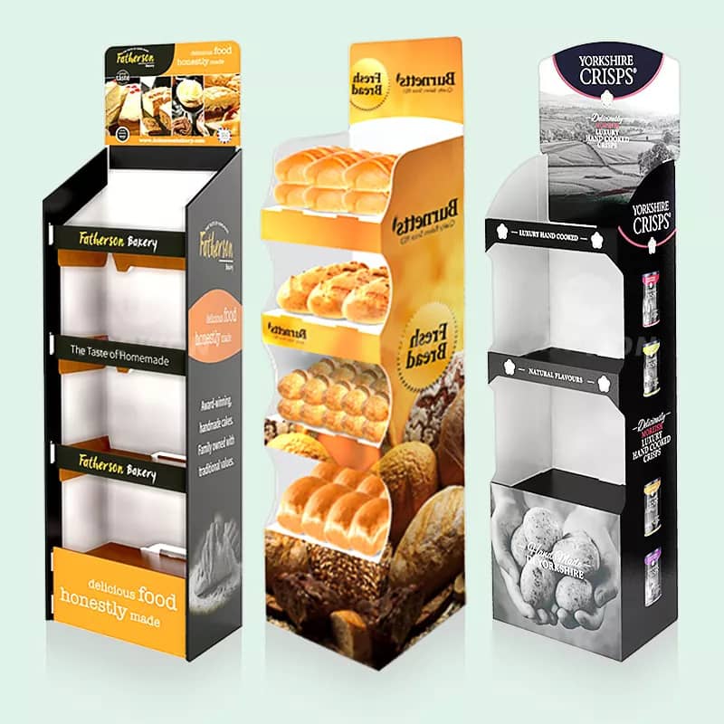 Corrugated Box Advertising Stands Cardboard Bread Display Shelving For Retail