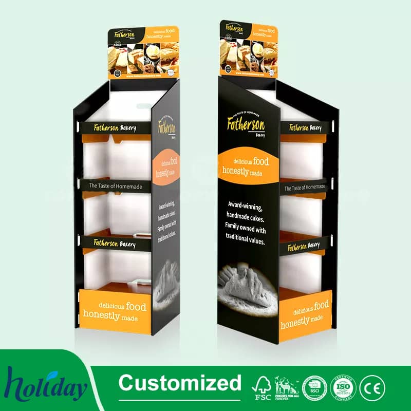 Corrugated Box Advertising Stands Cardboard Bread Display Shelving For Retail