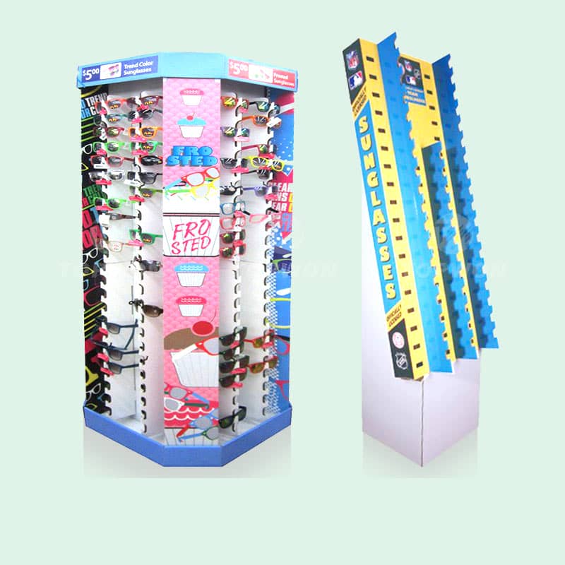 Custom Retail Hanging Paper Eyewear Display Rack Sun Eye Glasses Eyeglass Floor Cardboard Sunglasses Display Stand