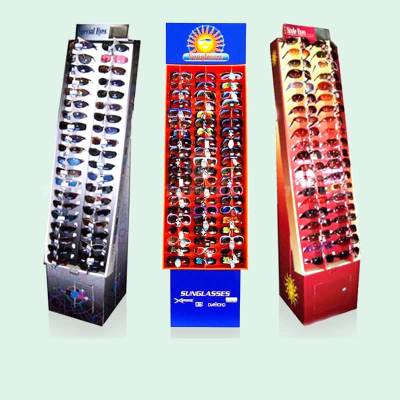 Custom Retail Hanging Paper Eyewear Display Rack Sun Eye Glasses Eyeglass Floor Cardboard Sunglasses Display Stand