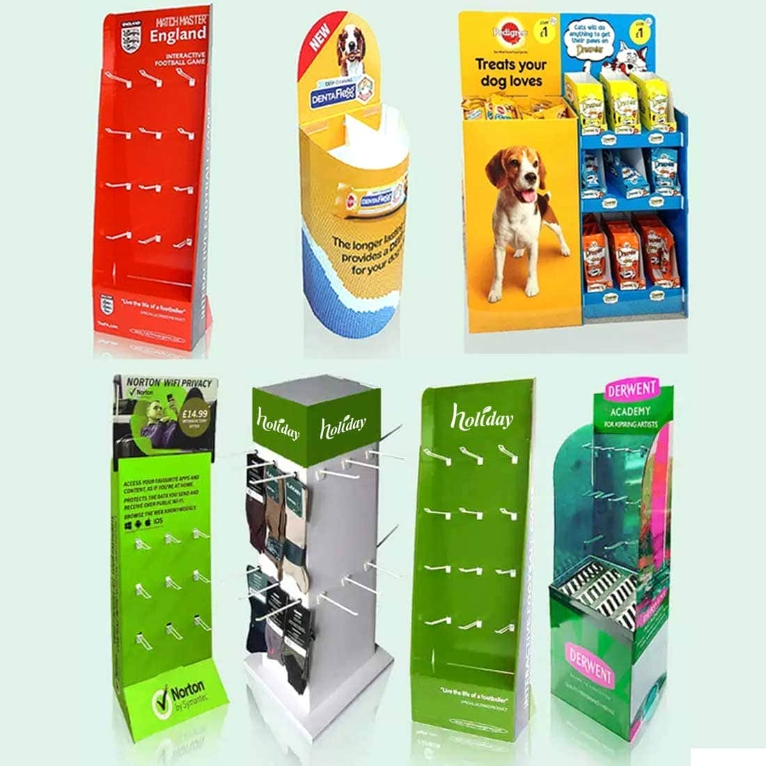 Custom Cardboard Floor Display With Hook For Pet Leashes, Hook Floor Display Racks For Pet Shop