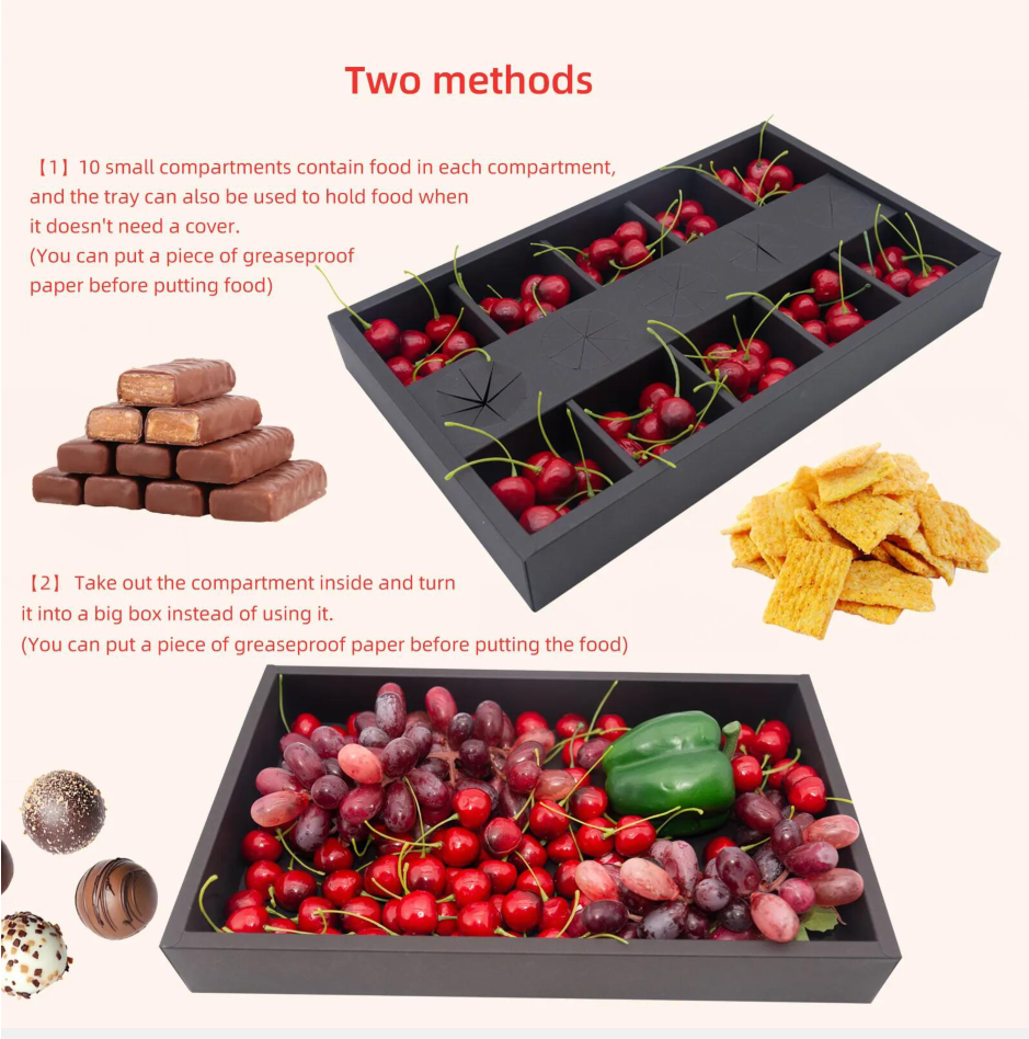 Wholesale black and white kraft paper grazing box catering packaging platter box partition for picnic party grazing box