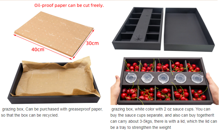 Wholesale black and white kraft paper grazing box catering packaging platter box partition for picnic party grazing box