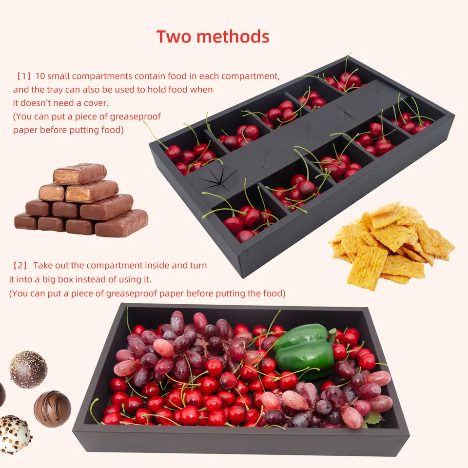 Wholesale black and white kraft paper grazing box catering packaging platter box partition for picnic party grazing box