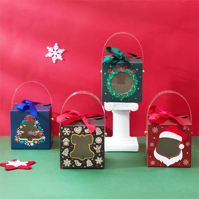 Wholesale Supplies Christmas Eve Portable Houseshape Ribbon With Window Paper Packaging Christmas Box For Chocolate Candy Cookie