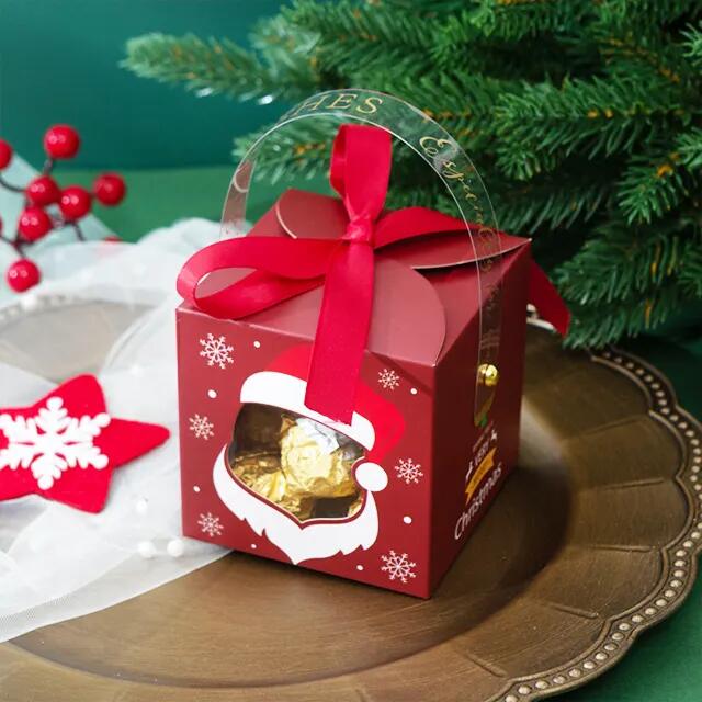 Wholesale Supplies Christmas Eve Portable Houseshape Ribbon With Window Paper Packaging Christmas Box For Chocolate Candy Cookie