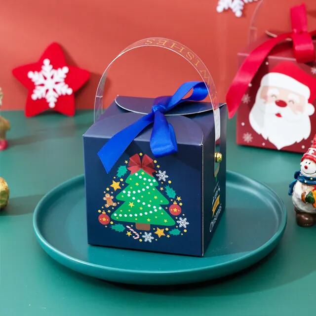 Wholesale Supplies Christmas Eve Portable Houseshape Ribbon With Window Paper Packaging Christmas Box For Chocolate Candy Cookie