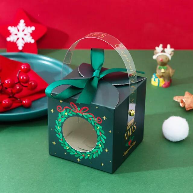 Wholesale Supplies Christmas Eve Portable Houseshape Ribbon With Window Paper Packaging Christmas Box For Chocolate Candy Cookie