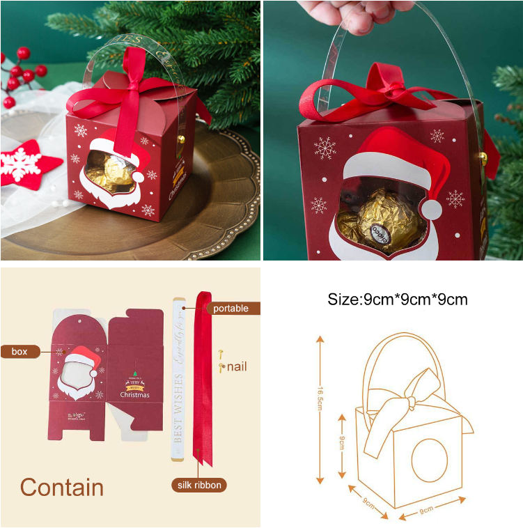 Holidaypac Wholesale Supplies Christmas Eve Portable Houseshape Ribbon With Window Paper Packaging Christmas Box For Chocolate Candy Cookie