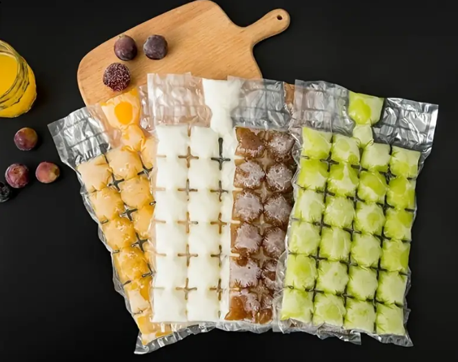 Holidaypac 10/20pcs Disposable Ice Cube Bag Ice Tray Bag Ice Cube Mold Tray Self Sealing Freezer Stackable Ice Cube Mold Tray Cold Ice Pack Cooler Bag Cocktail Juice Drink