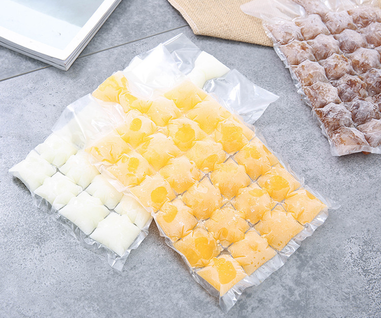 Holidaypac 10/20pcs Disposable Ice Cube Bag Ice Tray Bag Ice Cube Mold Tray Self Sealing Freezer Stackable Ice Cube Mold Tray Cold Ice Pack Cooler Bag Cocktail Juice Drink