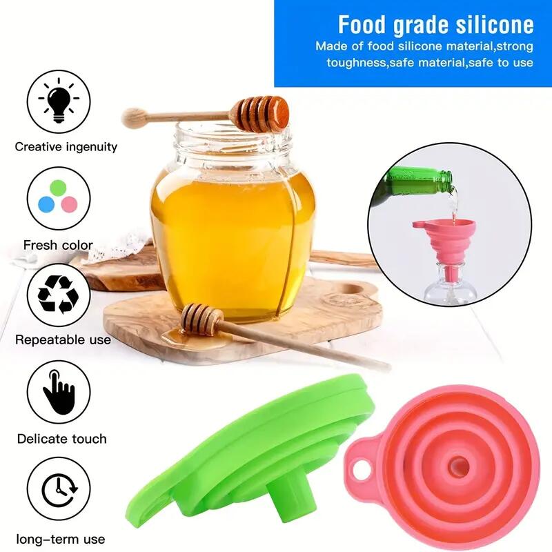 Holidaypac 1pcs Silicone Collapsible Food Funnel, Kitchen & Outdoor BBQ Seasoning Replacement Container Funnel