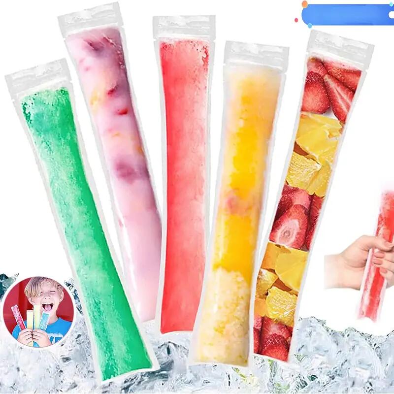 Holidaypac 10/20/50/100pcs Ice Popsicle Bags,Clear Disposable Ice Pops Mold Bags With Zip,BPA Free Freezer Tubes For Snack Yogurt Sticks Household Self-Sealing Disposable Ice-Making Bag