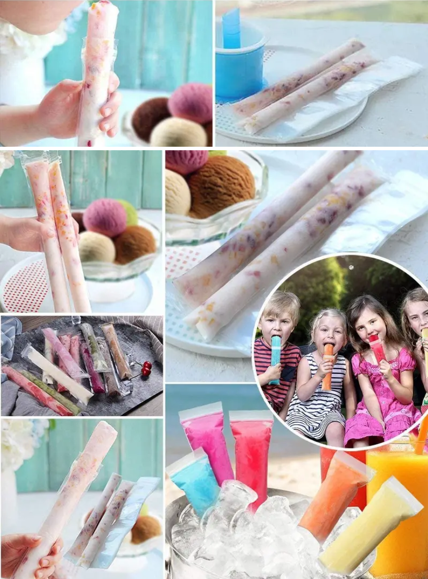 Holidaypac 10/20/50/100pcs Ice Popsicle Bags,Clear Disposable Ice Pops Mold Bags With Zip,BPA Free Freezer Tubes For Snack Yogurt Sticks Household Self-Sealing Disposable Ice-Making Bag