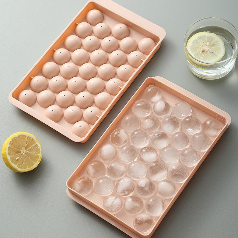 Holidaypac 2 Tier Ice Cube Trays 33 Grids Round Ice Cube Tray Set, Household Ice Cube Maker, Homemade Plastic Ice Hockey Mold With Lid, Flexible Food Grade Ice Cube Mold, Ice Trays For Freezer, Ice Cube Maker