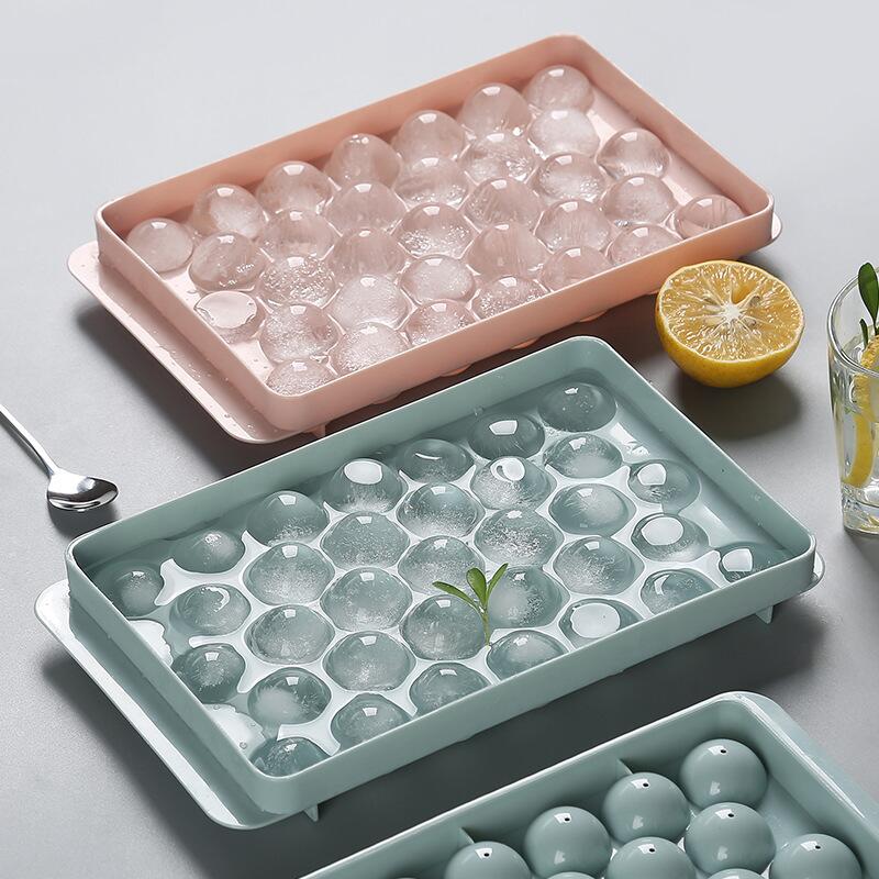 Holidaypac 2 Tier Ice Cube Trays 33 Grids Round Ice Cube Tray Set, Household Ice Cube Maker, Homemade Plastic Ice Hockey Mold With Lid, Flexible Food Grade Ice Cube Mold, Ice Trays For Freezer, Ice Cube Maker