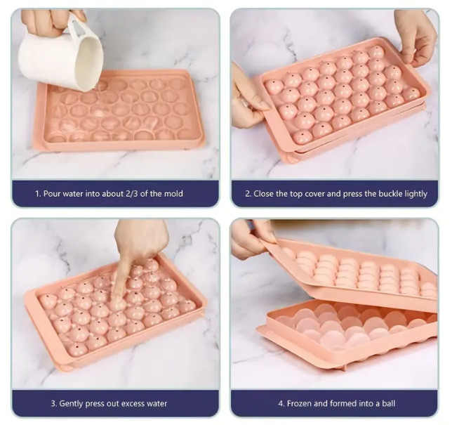 Holidaypac 2 Tier Ice Cube Trays 33 Grids Round Ice Cube Tray Set, Household Ice Cube Maker, Homemade Plastic Ice Hockey Mold With Lid, Flexible Food Grade Ice Cube Mold, Ice Trays For Freezer, Ice Cube Maker