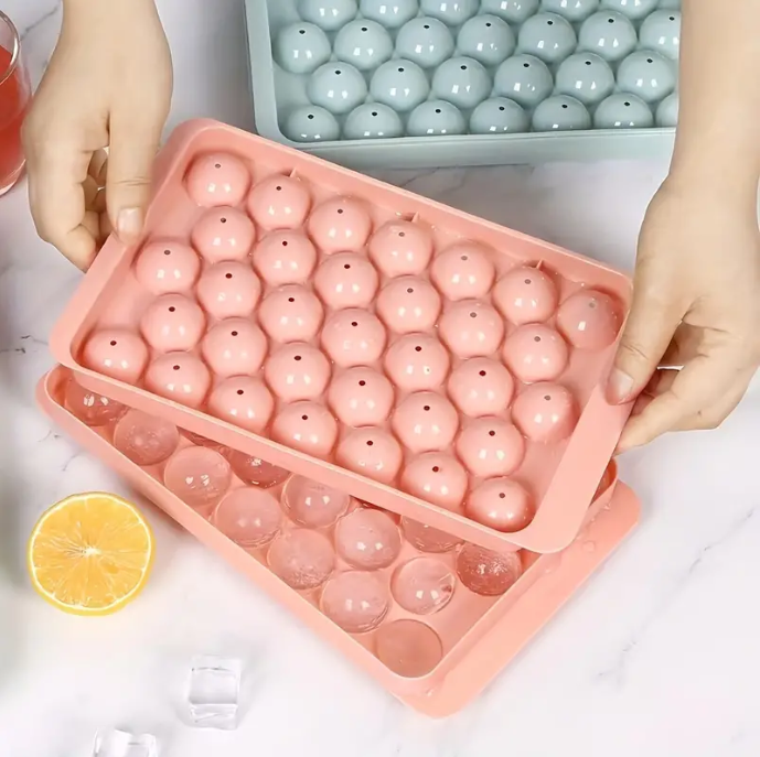 Holidaypac 2 Tier Ice Cube Trays 33 Grids Round Ice Cube Tray Set, Household Ice Cube Maker, Homemade Plastic Ice Hockey Mold With Lid, Flexible Food Grade Ice Cube Mold, Ice Trays For Freezer, Ice Cube Maker