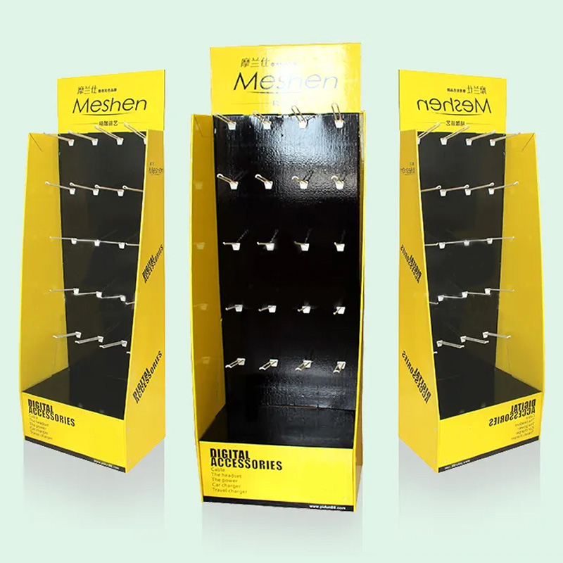 Customized Supermarket Dress Hook Display Rack Cardboard Floor Display Stand Underwear Socks Hook Display