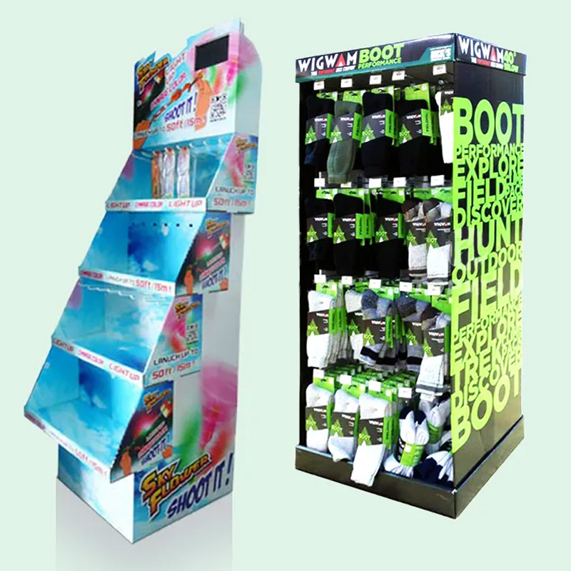 Customized Supermarket Dress Hook Display Rack Cardboard Floor Display Stand Underwear Socks Hook Display