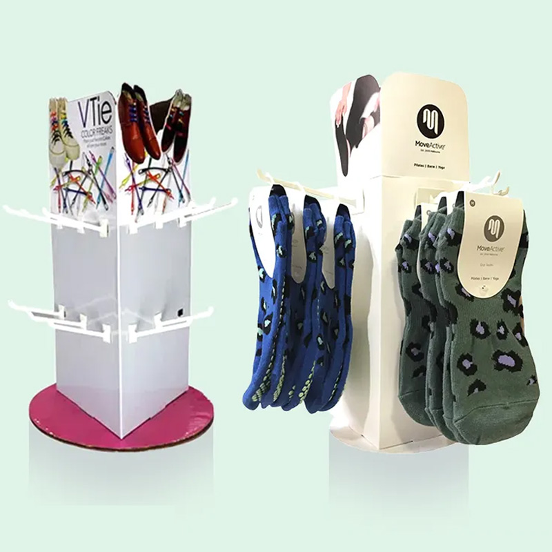 Customized Supermarket Dress Hook Display Rack Cardboard Floor Display Stand Underwear Socks Hook Display - Holidaypac