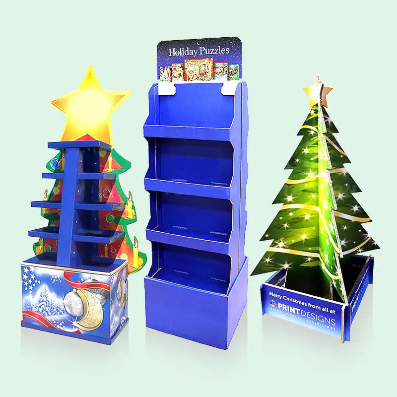 Hot Sale Christmas Festival Promotional Product Display Rack Cardboard Floor Display Stand Gift Christmas Tree Display Stand