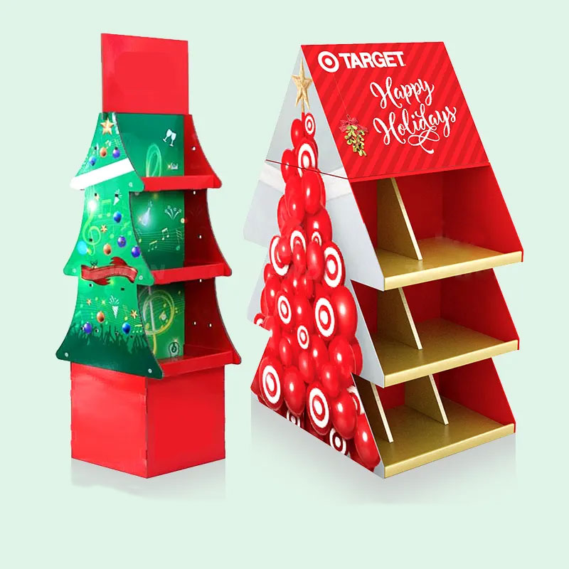 Hot Sale Christmas Festival Promotional Product Display Rack Cardboard Floor Display Stand Gift Christmas Tree Display Stand