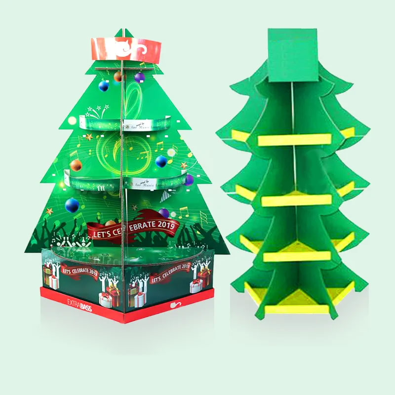 Hot Sale Christmas Festival Promotional Product Display Rack Cardboard Floor Display Stand Gift Christmas Tree Display Stand