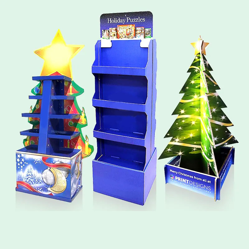 Custom Supermarket Christmas Festival Promotional Tree Display Rack Cardboard Pop Display Stand Chocolate Candy Display Stand