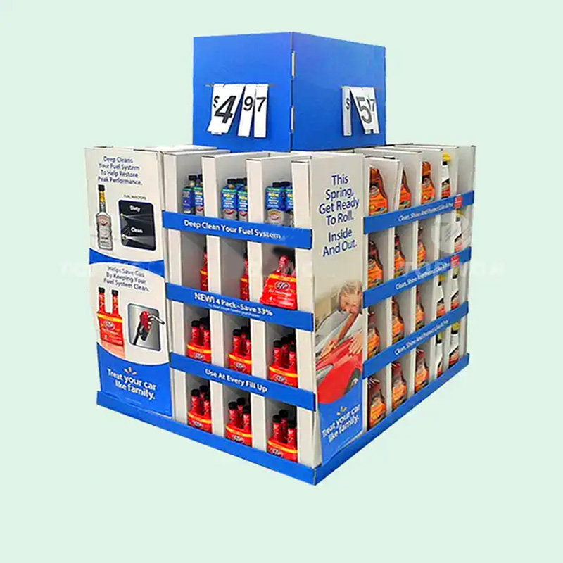 Hot Sale Supermarket Retail Engine Oil Pallet Display Cardboard Pop Pallet Display Stand Glass water Motor Oil Pallet Display